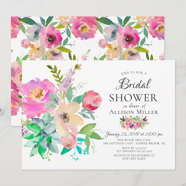 Invitations de douches nuptiales florales aux coul (Devant / Derrière)