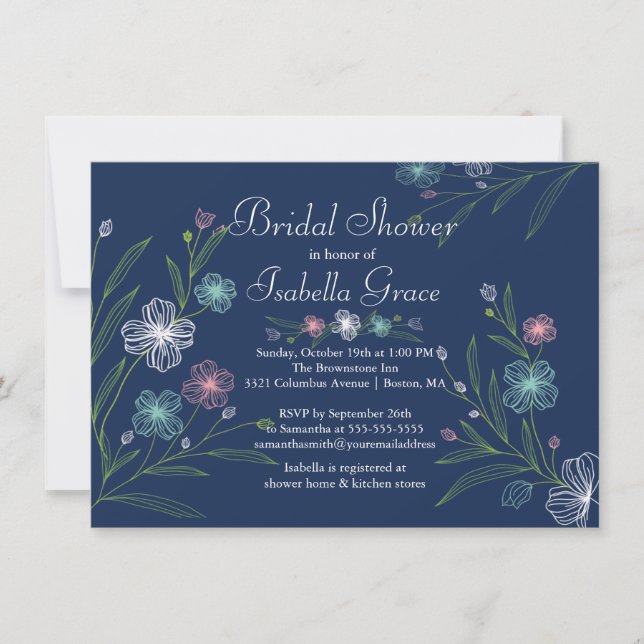 Invitations de douches nuptiales florales modernes (Devant)