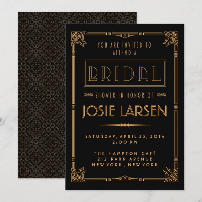 Invitations de douches nuptiales Gold Gatsby Art D (Devant / Derrière)