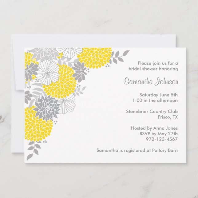 Invitations de douches nuptiales jaunes et grises (Devant)