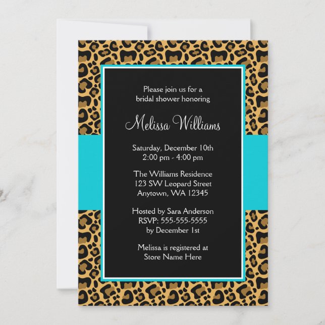 Invitations de douches nuptiales Leopard Turquoise (Devant)