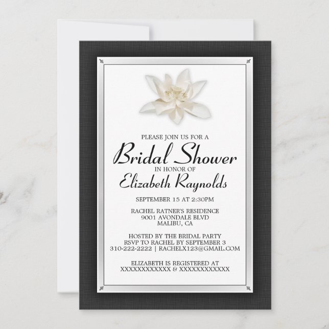 Invitations de douches nuptiales noires et blanche (Devant)