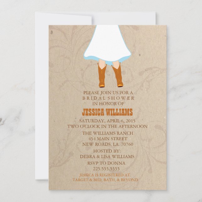 Invitations de douches nuptiales occidentales rust (Devant)
