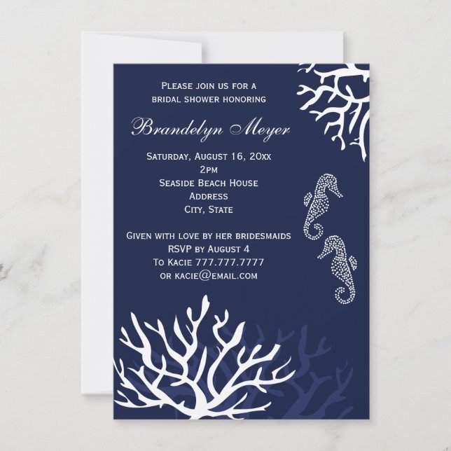 Invitations de douches nuptiales pour hippocampes  (Devant)