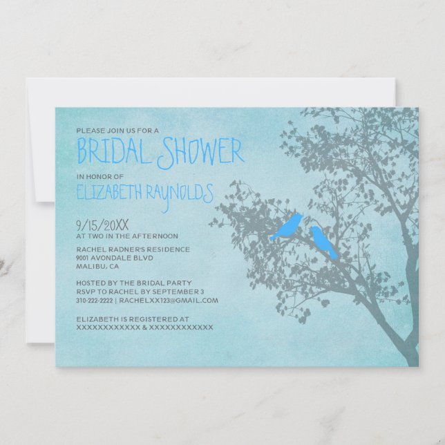 Invitations de douches nuptiales pour oiseaux bleu (Devant)
