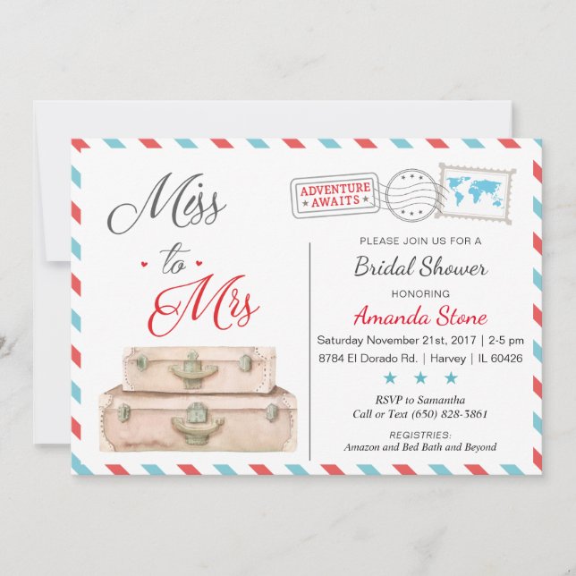 Invitations de douches nuptiales Red Blue Travel (Devant)