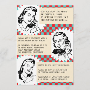 Invitations de douches nuptiales Retro Gossip Gals