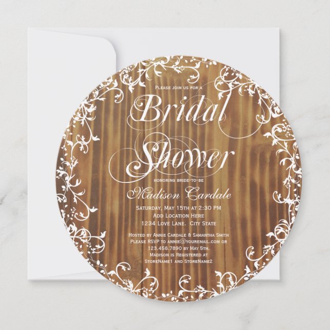 Invitations de douches nuptiales rondes en bois ru (Devant)