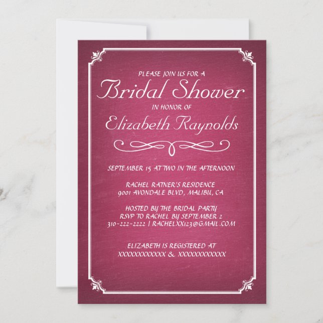 Invitations de douches nuptiales rose et blanc Cha (Devant)