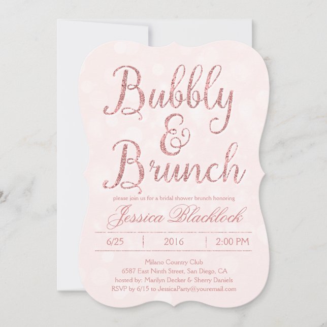 Invitations de douches nuptiales rose et brunch (Devant)