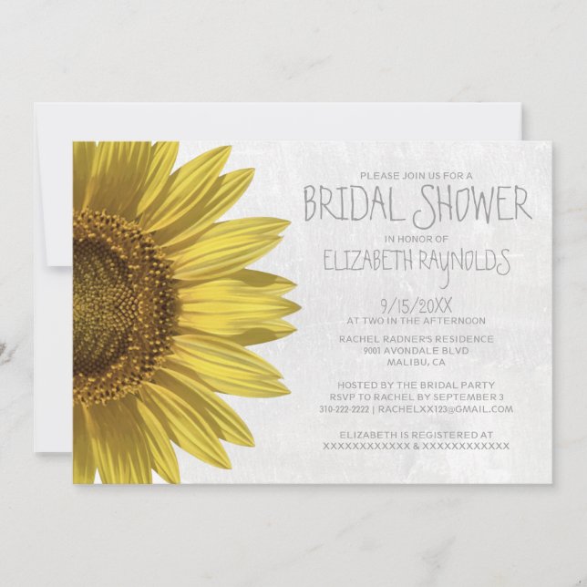 Invitations de douches nuptiales Sunflower (Devant)