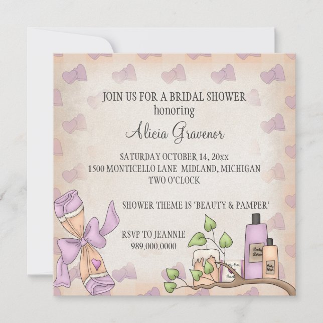 Invitations de douches nuptiales (thème beauté et  (Devant)