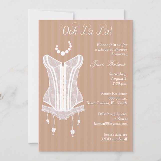 Invitations de douches nuptiales Vintages Lingerie (Devant)