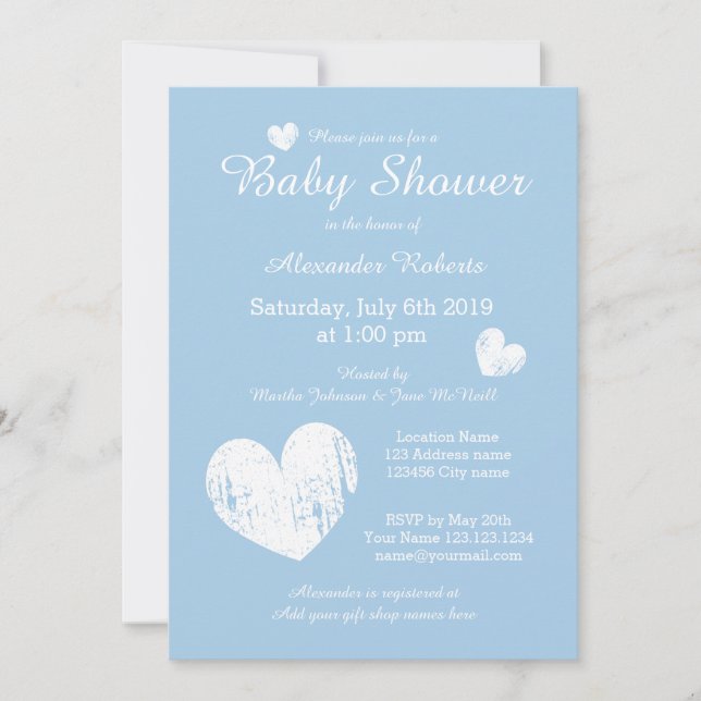 Invitations de douches pour bébé bleu pastel (Devant)