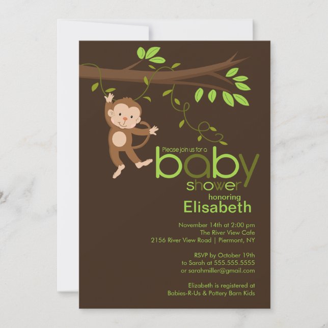 Invitations de douches pour bébés au Singe de la J (Devant)