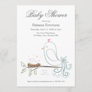 Invitations de douches pour bébés aux oiseaux et a