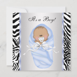 Invitations de douches pour bébés Black Blue Zebra