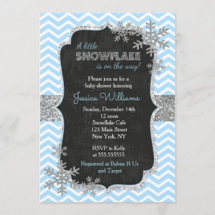 Invitations de douches pour bébés Blue Snowflake