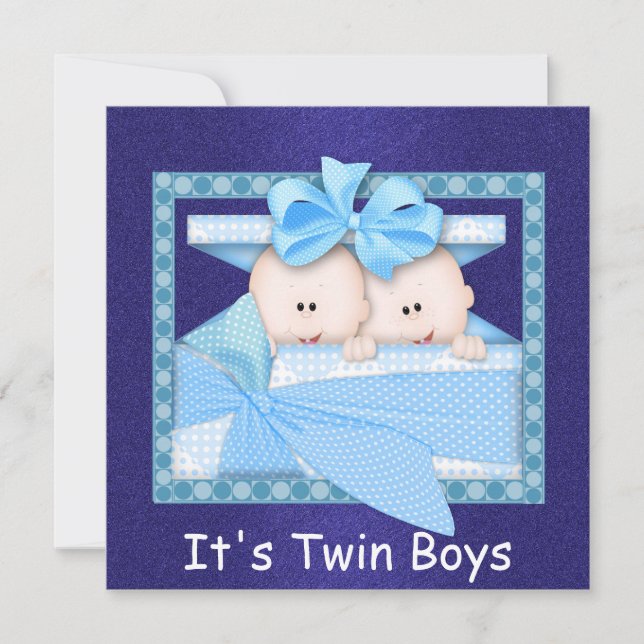 Invitations de douches pour bébés BLUE Twin BOYS (Devant)