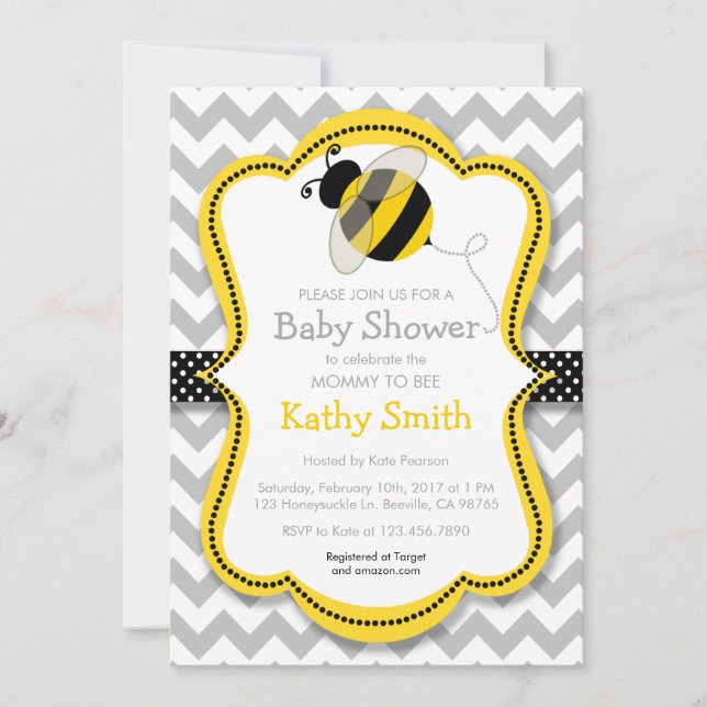Invitations de douches pour bébés de Maman to Bee (Devant)