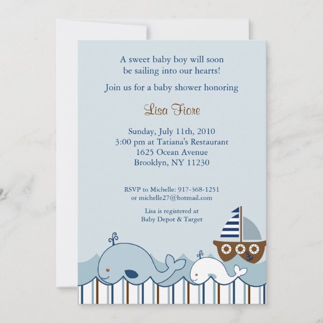 Invitations de douches pour bébés de petite balein (Devant)