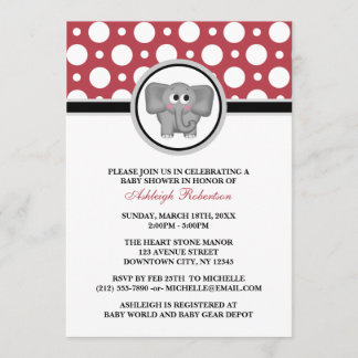 Invitations de douches pour bébés Eléphant Red Pol