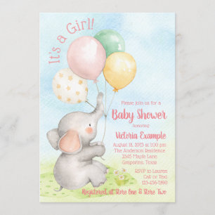 Invitations de douches pour bébés éléphants doux