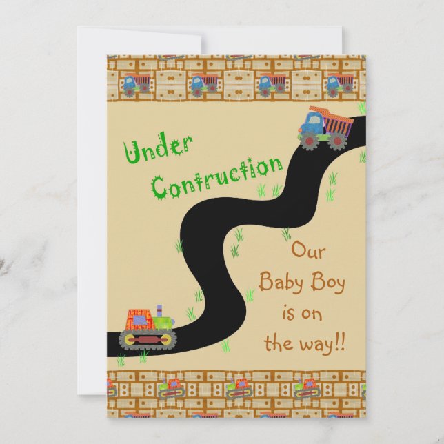 Invitations de douches pour bébés en construction (Devant)