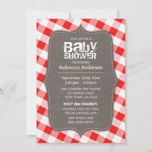 Invitations de douches pour bébés en toile rouge e