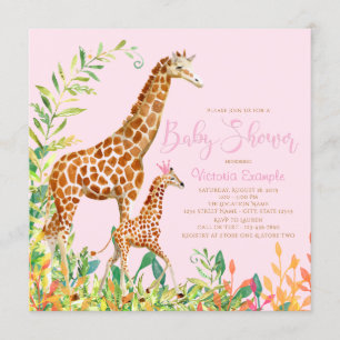 Invitations de douches pour bébés Girl Giraffe