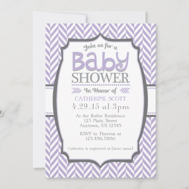 Invitations de douches pour bébés Lavender Grey He (Devant)