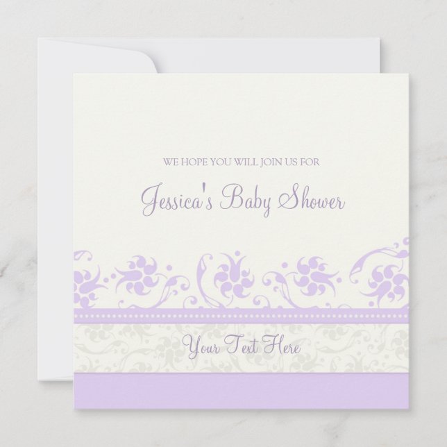 Invitations de douches pour bébés Lilac White Flor (Devant)