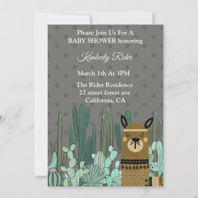 Invitations de douches pour bébés Llama Woodland (Devant)
