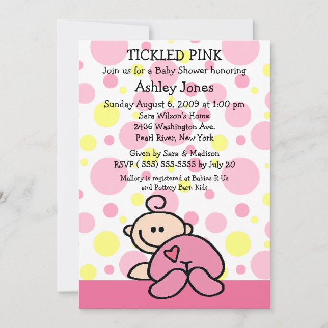 Invitations de douches pour bébés PINK (Devant)