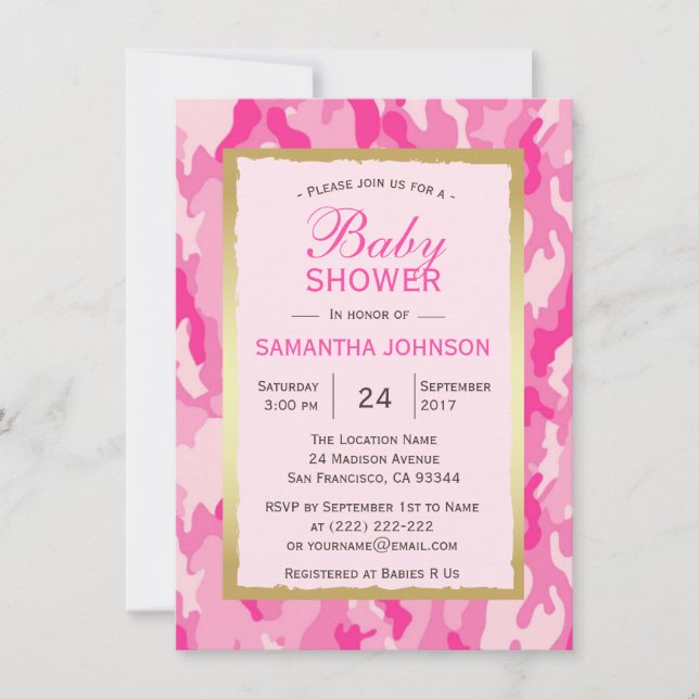 Invitations de douches pour bébés PINK CAMO - Fill (Devant)