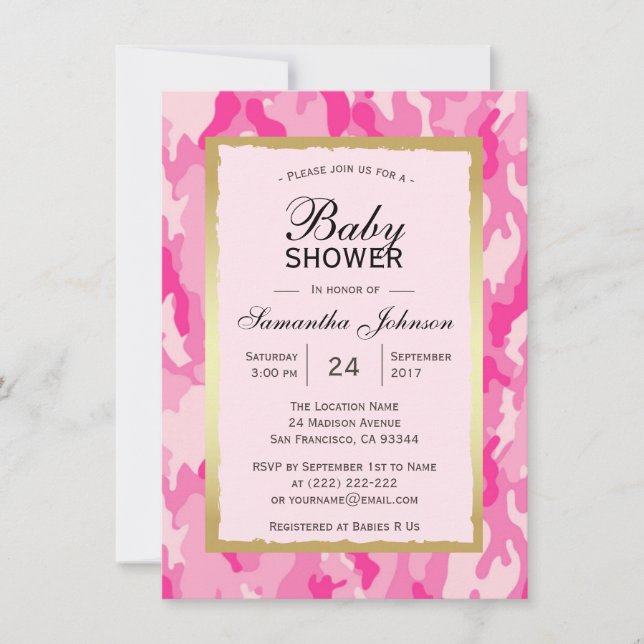 Invitations de douches pour bébés PINK CAMO - Fill (Devant)
