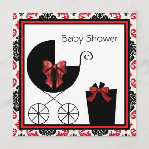 Invitations de douches pour bébés Red Black Damask