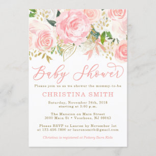 Invitations de douches pour bébés roses et Gold