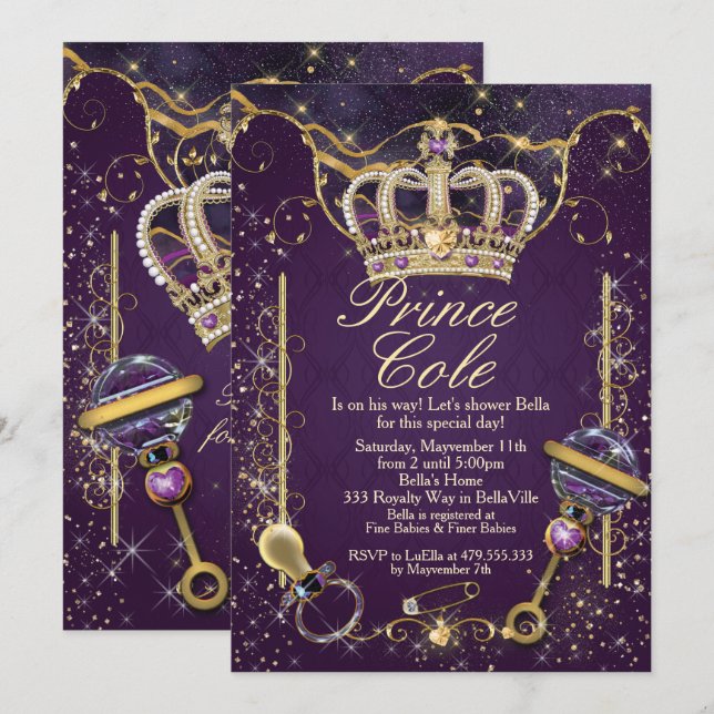 Invitations de douches pour bébés Royal Prince (Devant / Derrière)