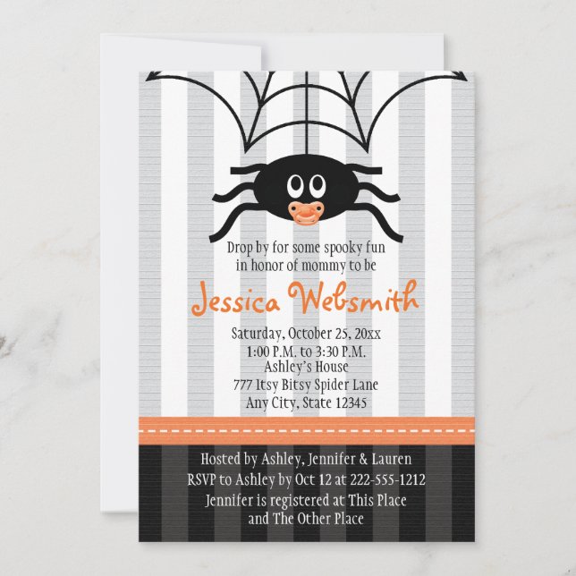 Invitations de douches pour bébés Spider Halloween (Devant)