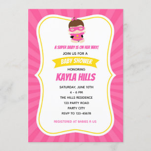 Invitations de douches pour bébés (Superhero) rose