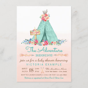 Invitations de douches pour bébés Tipi