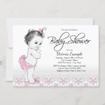 Invitations de douches pour bébés Vintages rose Gr