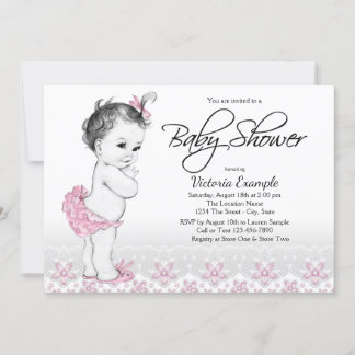 Invitations de douches pour bébés Vintages rose Gr