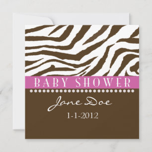 Invitations de douches pour bébés Zebra Brown et r