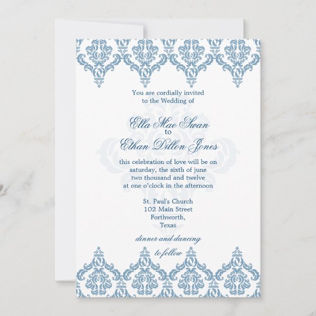 Invitations de Dusk Blue et de White Mariage damas (Devant)