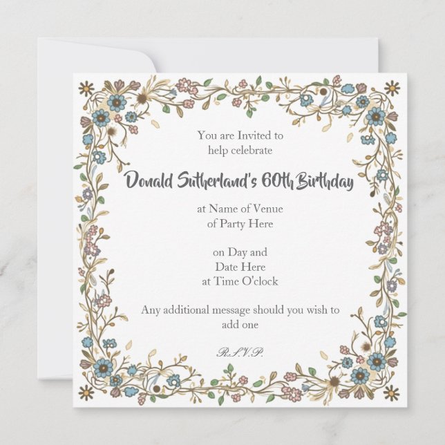 Invitations de fête avec une frontière florale des (Dos)