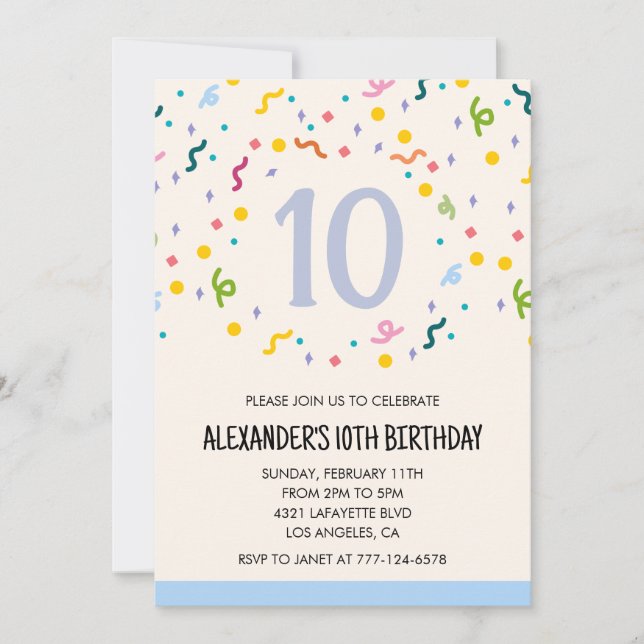 Invitations de fête couleur confetti enfants prima (Devant)