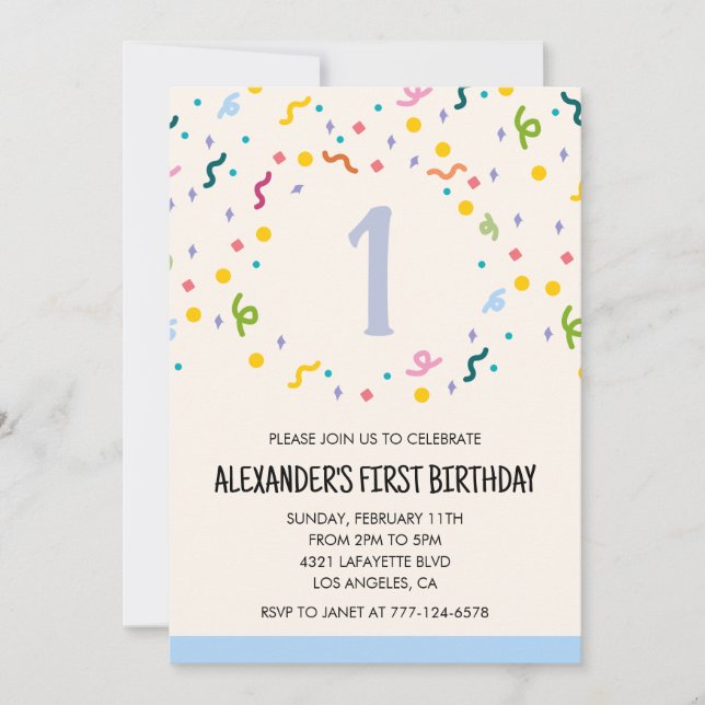 Invitations de fête couleur confetti enfants prima (Devant)