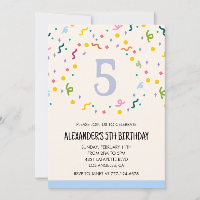 Invitations de fête couleur confetti enfants prima (Devant)